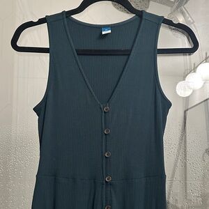Old Navy Dark Green Ribbed Button Front Midi Dress
